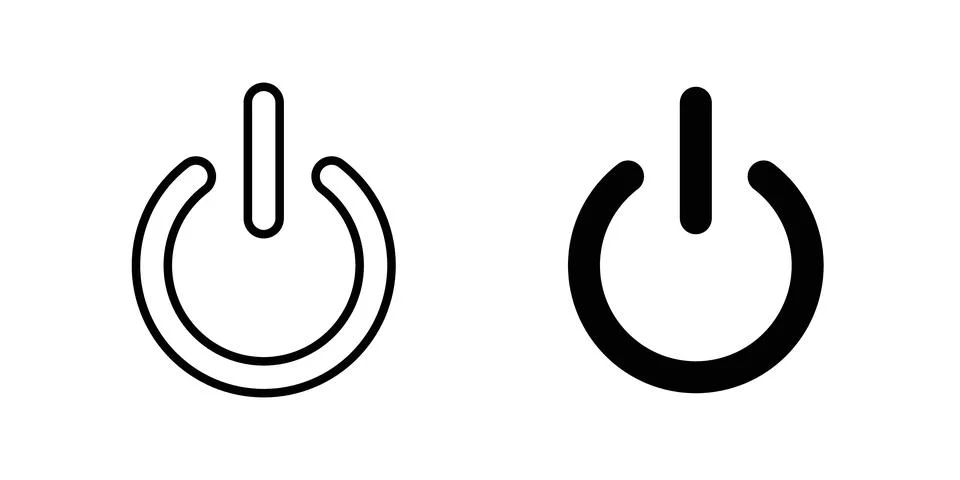 Button on off icon solid, line, and editable vector set. Illustrazione stock