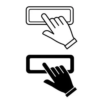 Button Icons. Black and White Vector Illustrations. Human Hand Pressing a B.. 스톡 일러스트