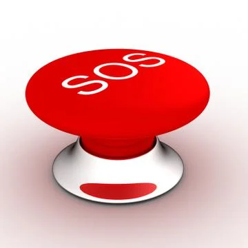 Button with an inscription the SOS on a white background. 3D image. Stock Illustration