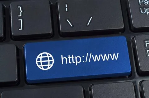 Button with Internet address http www and globe icon. Keyboard button with... Foto stock