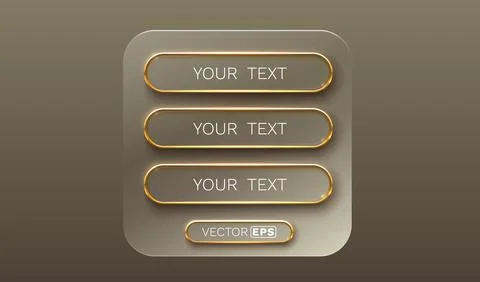 Button menu frame, UI Panel with Gold Trim and Four Buttons. Vector illustration 스톡 일러스트