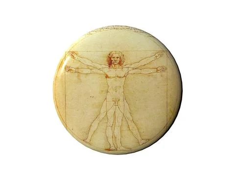 Button mit vitruvianischem Mensch Button mit vitruvianischem Mensch Copyri... Foto stock