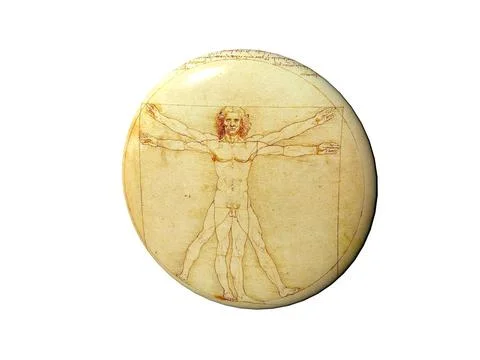 Button mit vitruvianischem Mensch Button mit vitruvianischem Mensch Copyri... Foto stock