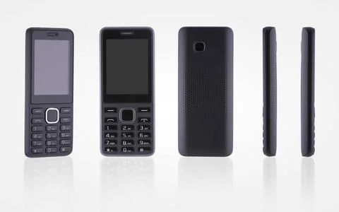  button mobile phone from different angles push-button mobile phone on whi... Stock Photos
