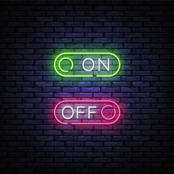 Button On Off neon sign vector design template. Button On Off neon design, light Illustrazione stock