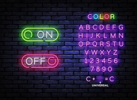 Button On Off neon sign vector design template. Button On Off neon design, light Stock Illustration
