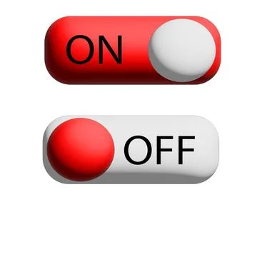 Button on or off on a white background. Bright vector, 3D button Stock Illustration