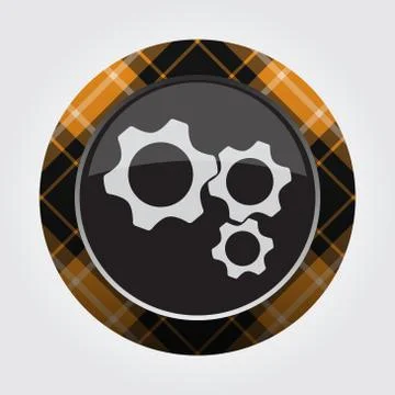 Button orange, black tartan - three cogwheel icon Stock Illustration