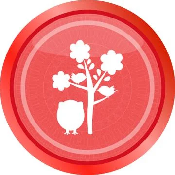 Button with owl and tree, isolated on white Stock-Illustration