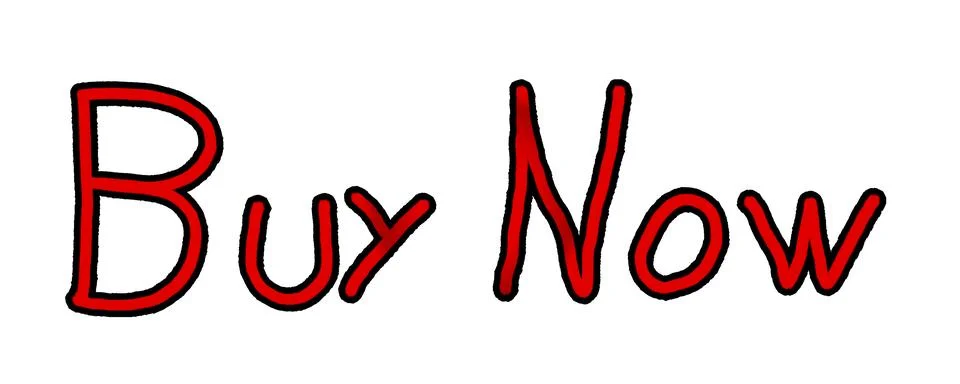 Button with the phrase Buy Now hand-drawn in red. Illustration. PNG and JPE.. Stock Illustration
