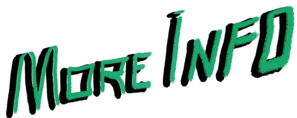 Button with the phrase More Info hand-drawn in green with a drop shadow. Il.. Illustrazione stock