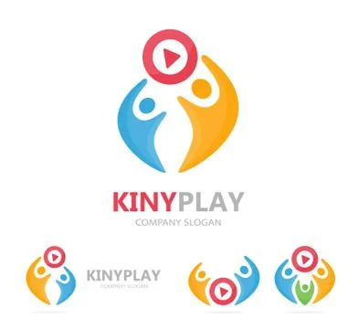 Button play and people logo combination. Record and family symbol or icon Stock Illustration