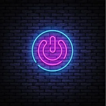 Button Power neon sign vector design template. Button On Off neon design, light Stock Illustration