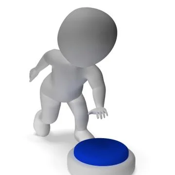 Button pushed by 3d man meaning start or control Stock Illustration