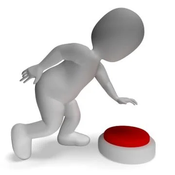 Button pushed by 3d man showing start or control Иллюстрация