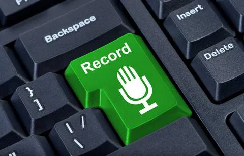 Button record with microphone. Button computer keyboard record with microp... Stock Photos