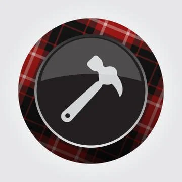 Button with red, black tartan - claw hammer icon Stock Illustration