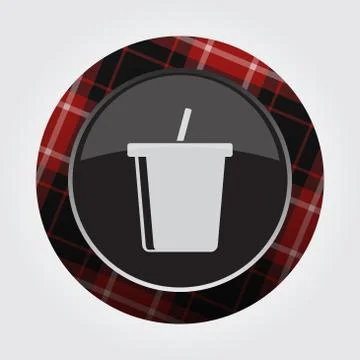 Button red, black tartan - cold drink with straw Stock Illustration