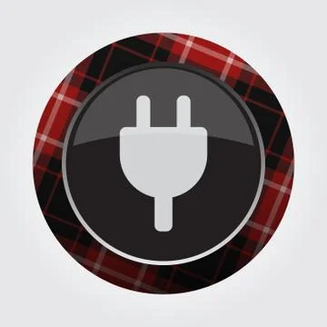 Button red, black tartan - electrical plug symbol Stock Illustration
