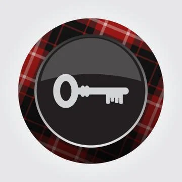 Button with red, black tartan - key icon Stock Illustration