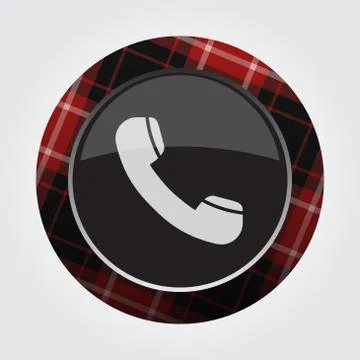 Button with red, black tartan - old telephone icon Stock Illustration