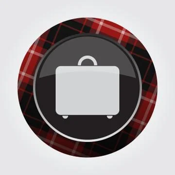 Button with red, black tartan - suitcase icon Stock Illustration