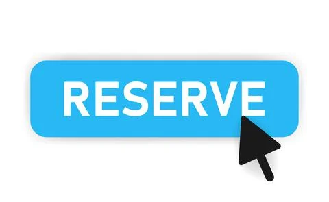 Button reserve of blue design and mouse on it. White background. Vector illus Stock Illustration