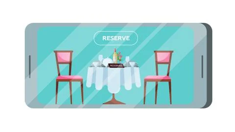 Button to reserve a table in a cafe or restaurant on the smartphone screen. A Stock Illustration
