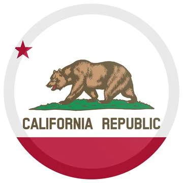 Button Round Vector Flag of California, USA, Isolated on Transparent Background Stock Illustration