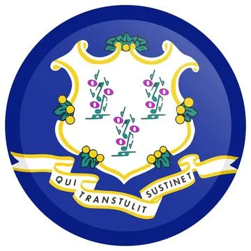 Button Round Vector Flag of Connecticut, USA, Isolated on White Background Stock Illustration