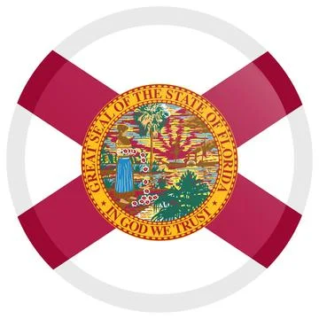 Button Round Vector Flag of Florida, USA, Isolated on Transparent Background Stock Illustration