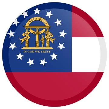 Button Round Vector Flag of Georgia, USA, Isolated on Transparent Background Stock Illustration