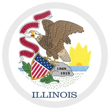 Button Round Vector Flag of Illinois, USA, Isolated on Transparent Background Stock Illustration