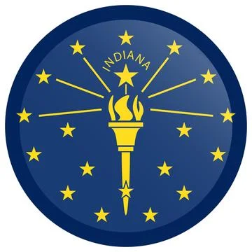 Button Round Vector Flag of Indiana, USA, Isolated on Transparent Background Illustrazione stock