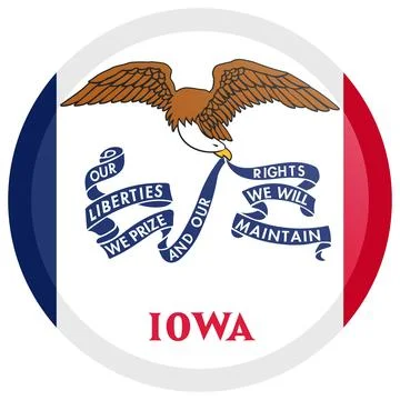 Button Round Vector Flag of Iowa, USA, Isolated on Transparent Background Stock Illustration