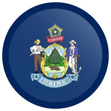 Button Round Vector Flag of Maine, USA, Isolated on Transparent Background Stock Illustration