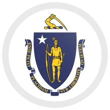 Button Round Vector Flag of Massachusetts, USA, Isolated on White Background Stock Illustration