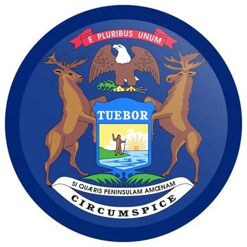 Button Round Vector Flag of Michigan, USA, Isolated on White Background Stock Illustration