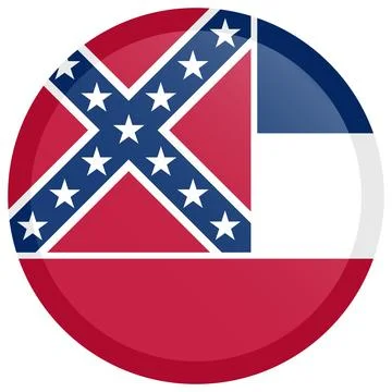 Button Round Vector Flag of Mississippi, USA, Isolated on Transparent Background Stock-Illustration