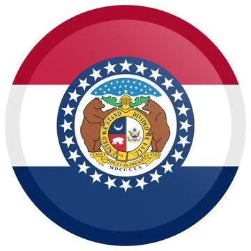 Button Round Vector Flag of Missouri, USA, Isolated on White Background Stock Illustration