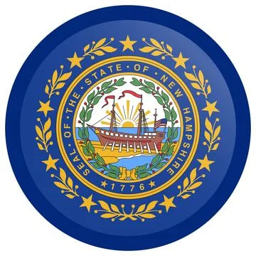 Button Round Vector Flag of New Hampshire, USA, Isolated on White Background Stock Illustration