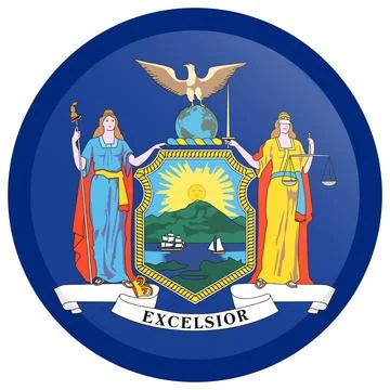 Button Round Vector Flag of New York, USA, Isolated on White Background Stock Illustration