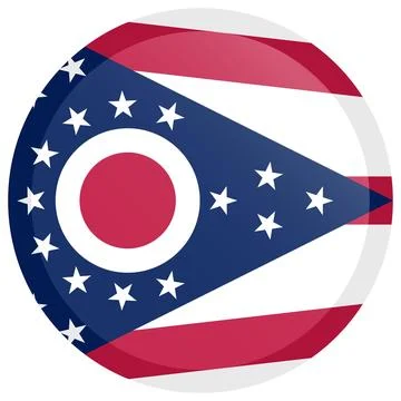Button Round Vector Flag of Ohio, USA, Isolated on White Background Stock Illustration
