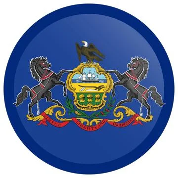 Button Round Vector Flag of Pennsylvania, USA, Isolated on White Background Stock Illustration