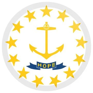 Button Round Vector Flag of Rhode Island, USA, Isolated on White Background Stock Illustration