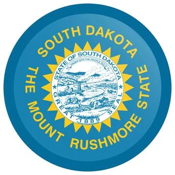 Button Round Vector Flag of South Dakota, USA, Isolated on White Background Stock Illustration