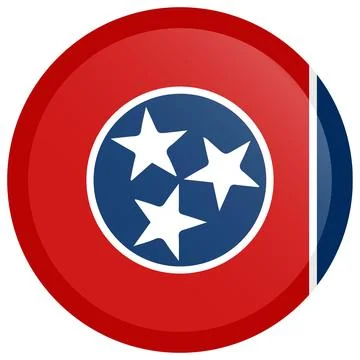 Button Round Vector Flag of Tennessee, USA, Isolated on White Background Illustrazione stock