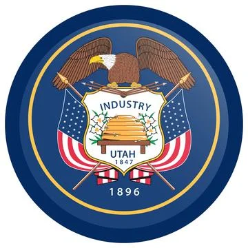 Button Round Vector Flag of Utah, USA, Isolated on White Background Stock Illustration
