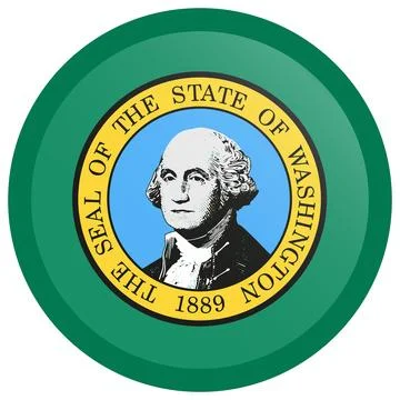 Button Round Vector Flag of Washington, USA, Isolated on White Background Stock Illustration