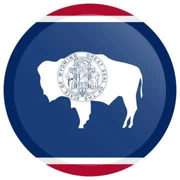 Button Round Vector Flag of Wyoming, USA, Isolated on White Background Stock Illustration